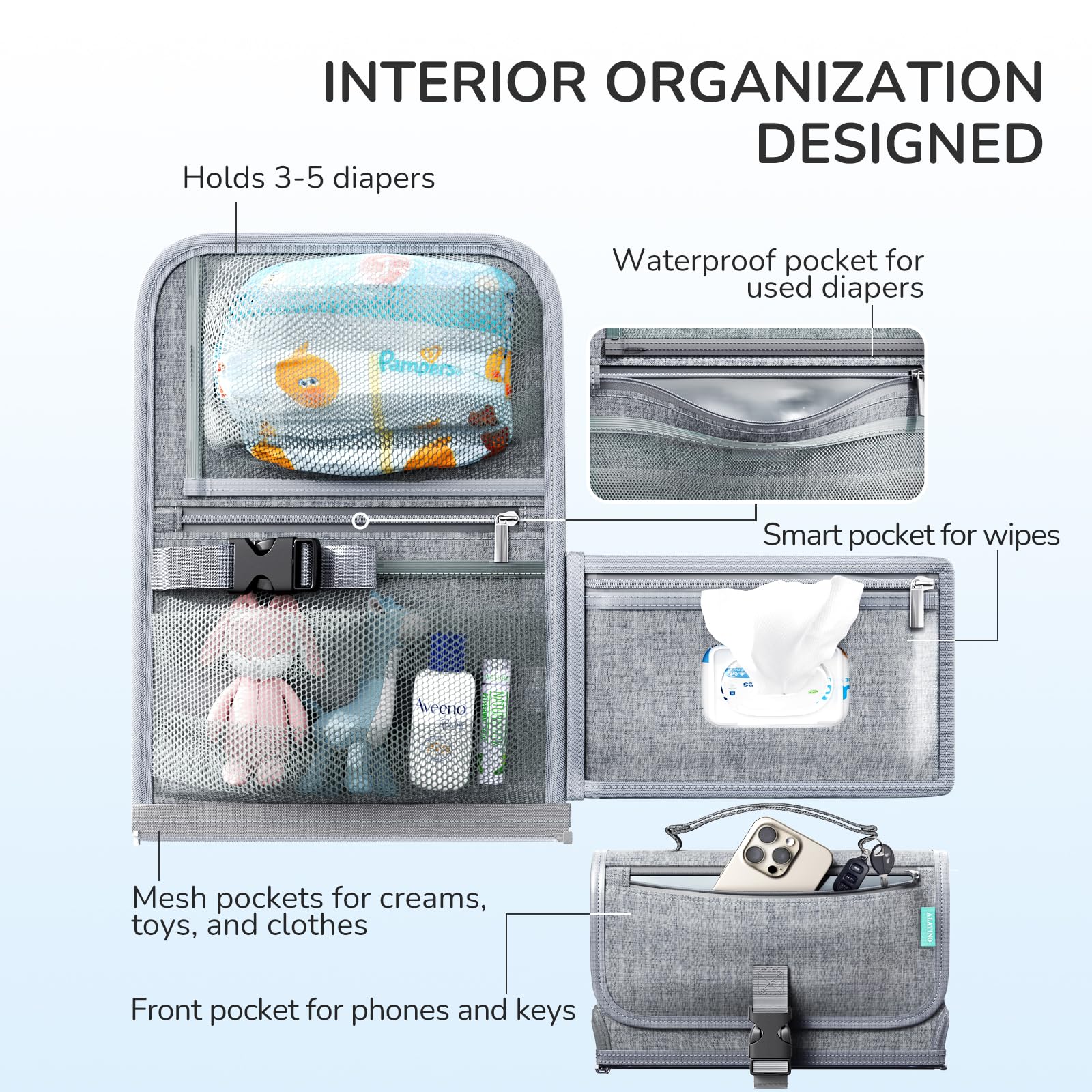 Alatino wipes pocket keeps essentials within reach during outings.