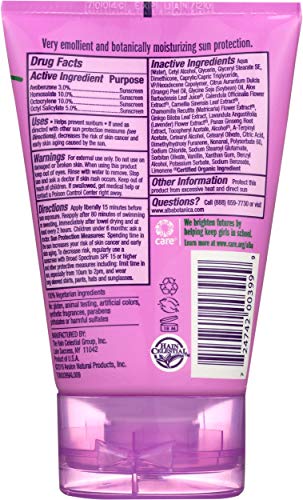 Alba Botanica SPF 45 sunscreen bottle back with water resistance and ingredients