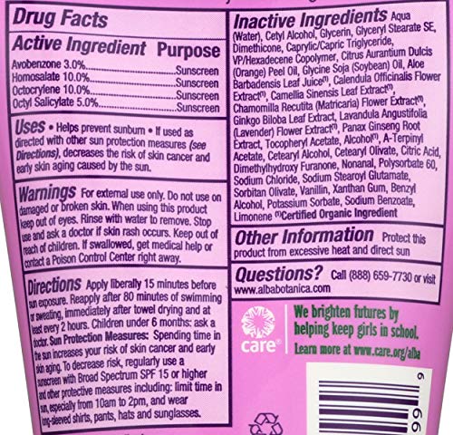Alba Botanica SPF 45 label with usage directions for daily routines
