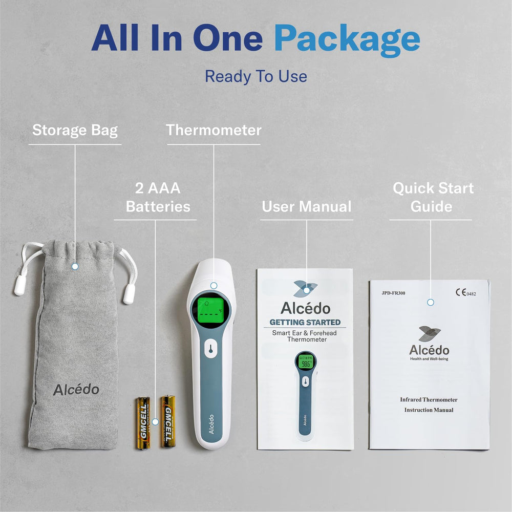 Alcedo thermometer kit includes pouch and batteries for ready setup