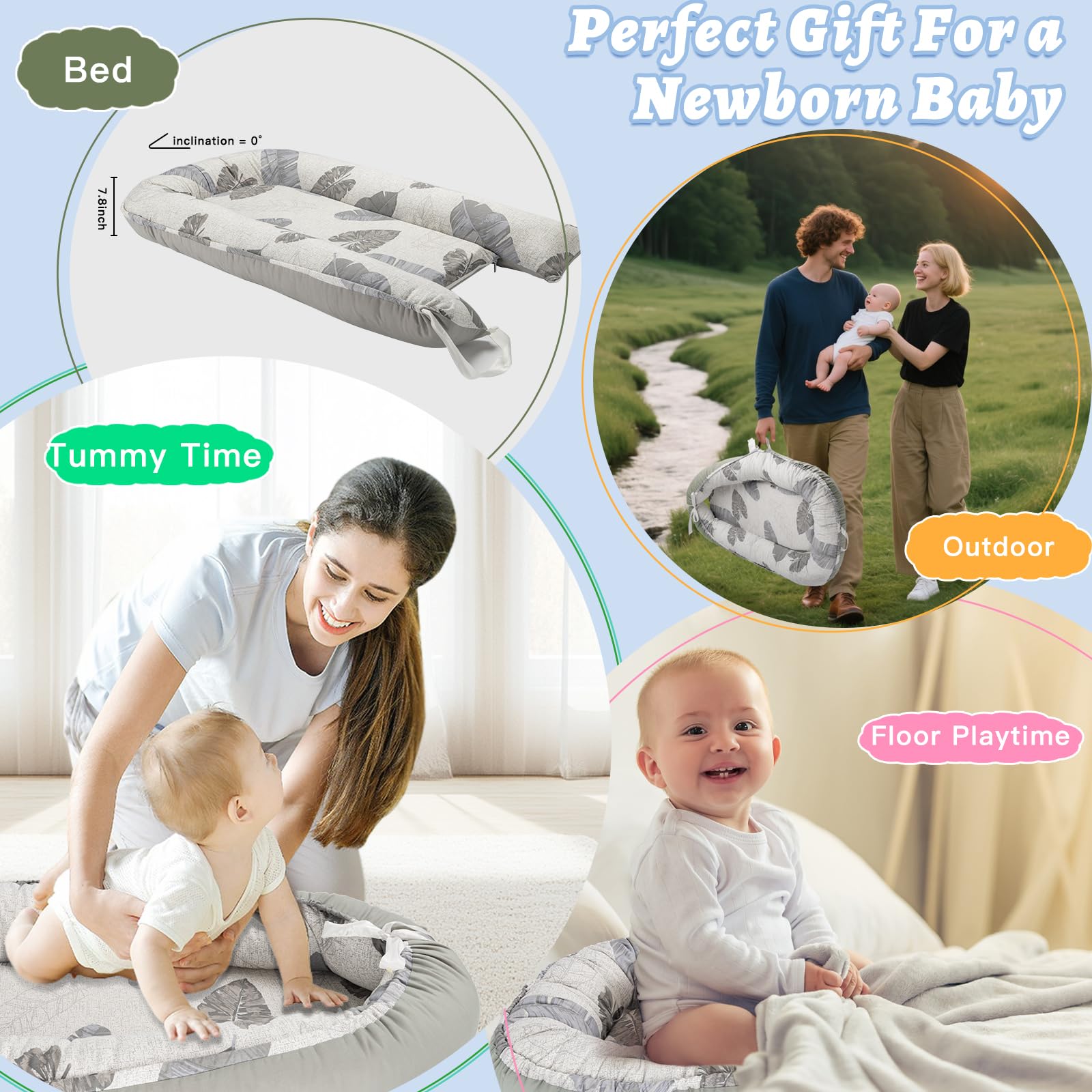 Alened baby lounger adjustable design grows with your baby from 0-12 months.