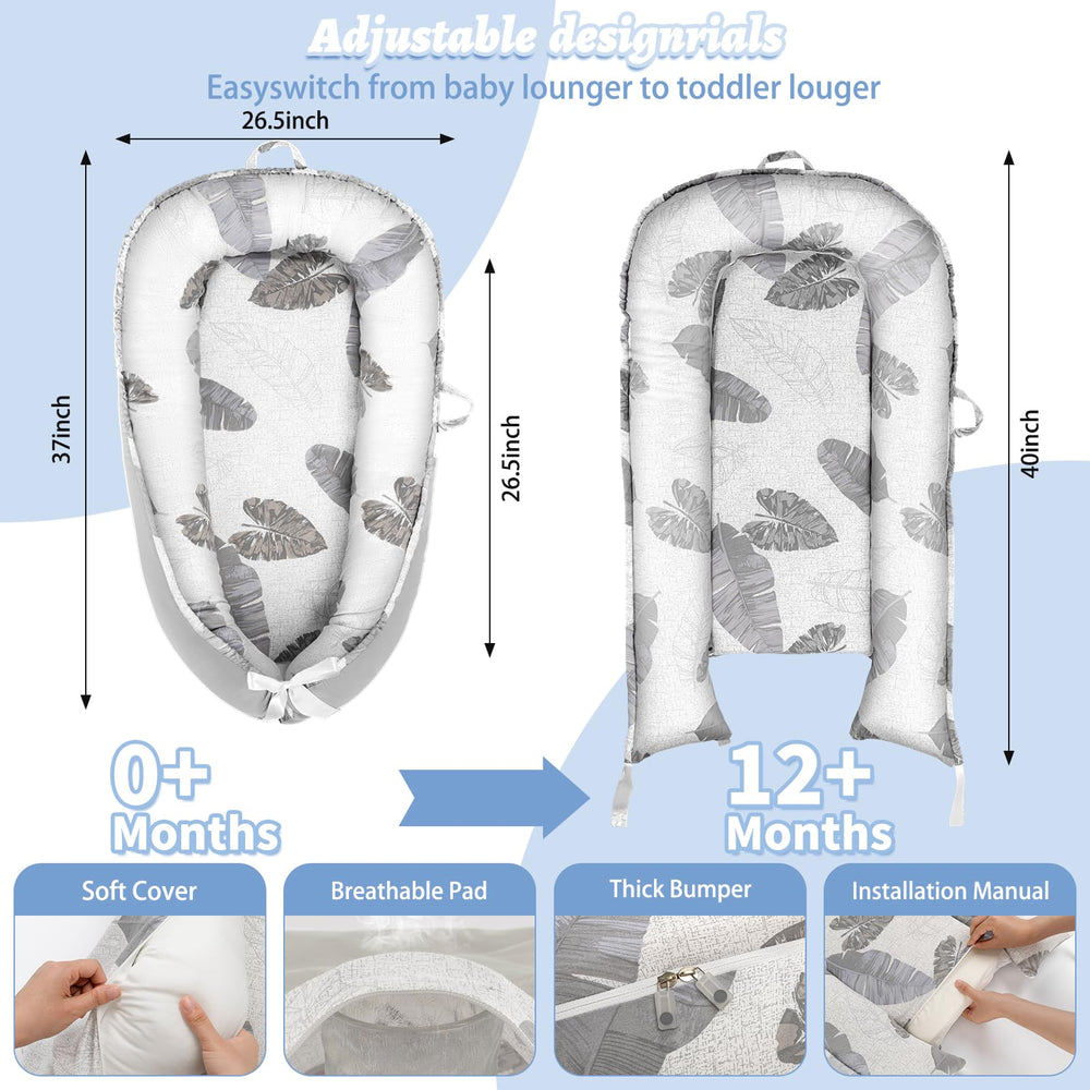 Alened baby lounger breathable cotton fabric offers skin-friendly comfort.