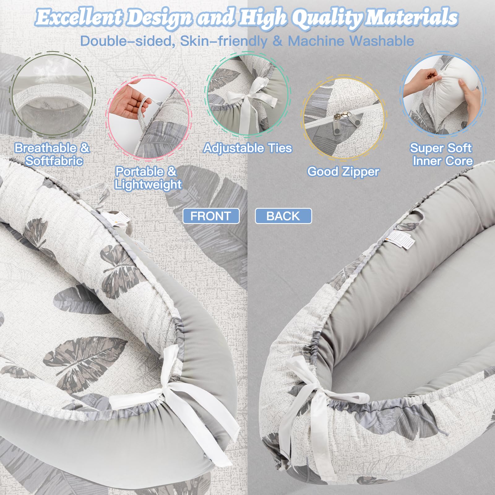 Alened baby lounger detachable cover is machine washable for easy cleaning.