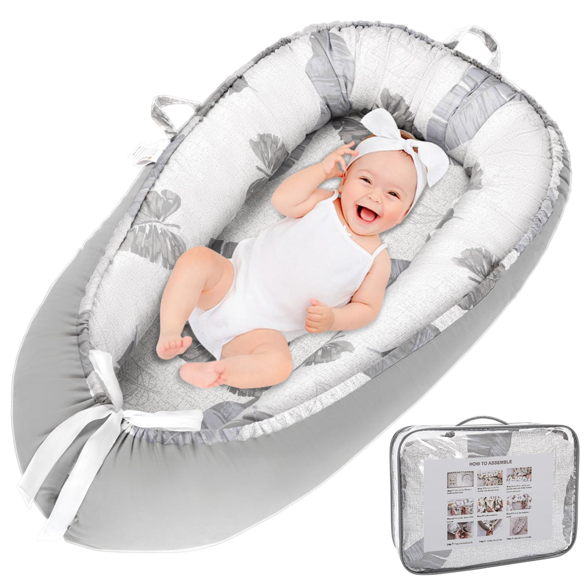 Alened baby lounger front view for safe daytime lounging with supervision.