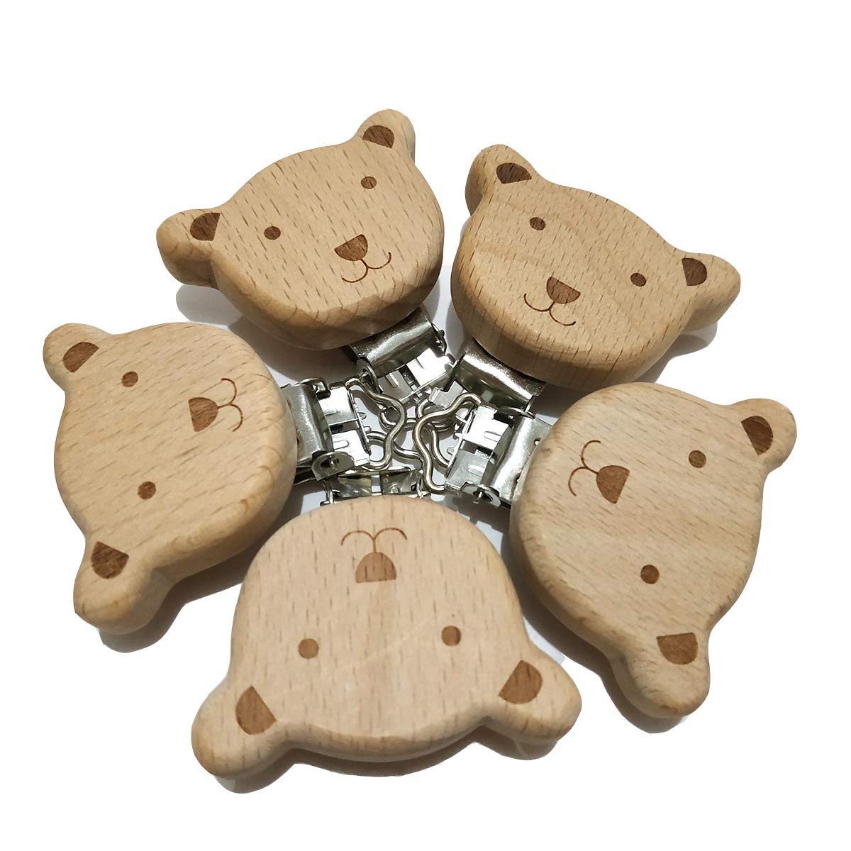 Alenybeby bear pacifier clip in beech wood, safe teether accessory for on-the-go