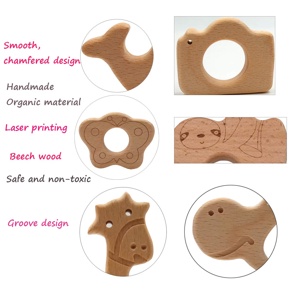 Alenybeby natural wood teether pendant with non toxic finish