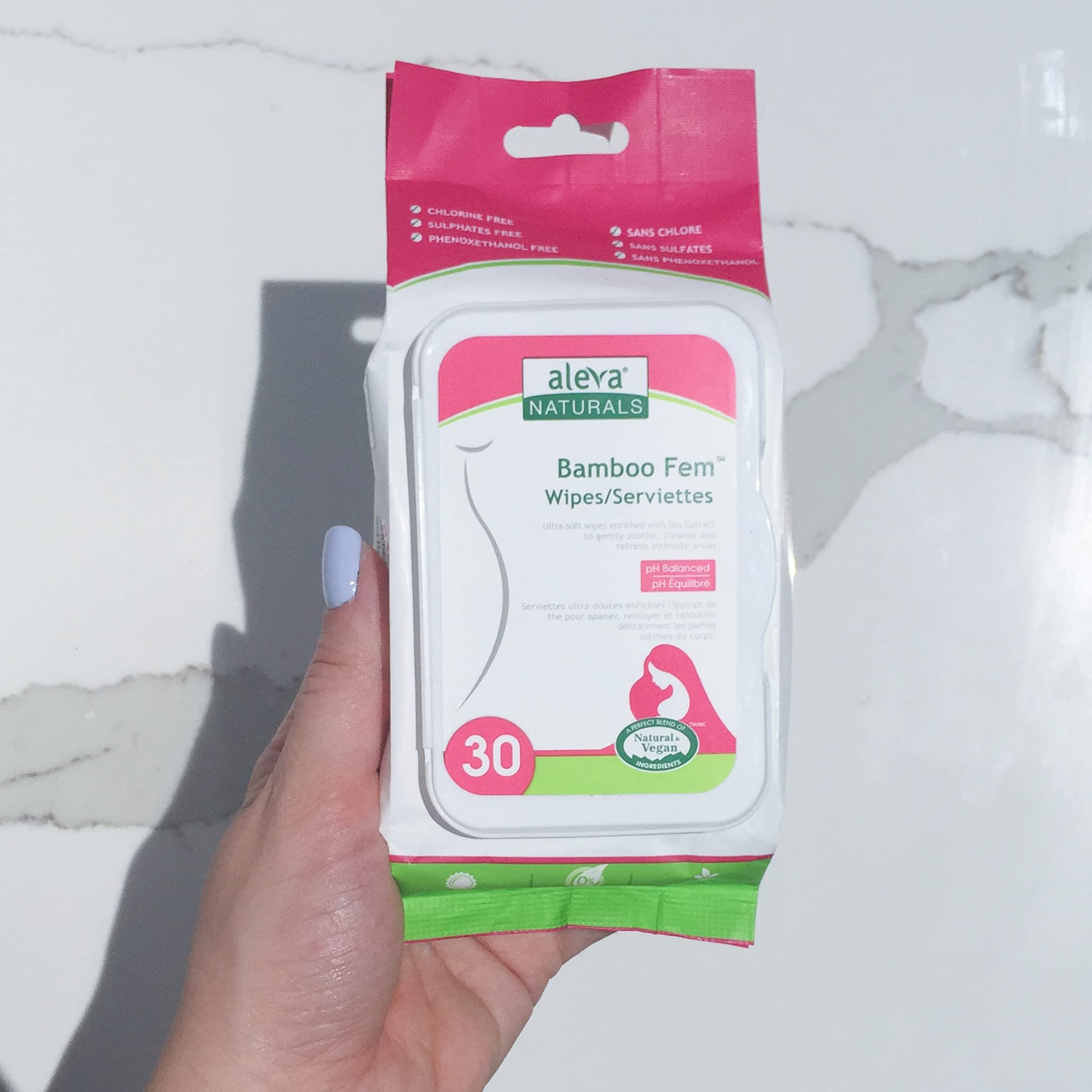 Proudly Canadian Bamboo Fem Wipes signaling trusted, mother-centered care.