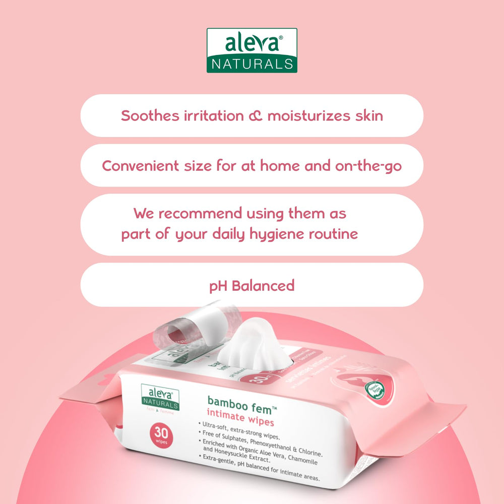 Hypoallergenic label on Bamboo Fem Wipes indicating pregnancy- and postnatal-friendly care.