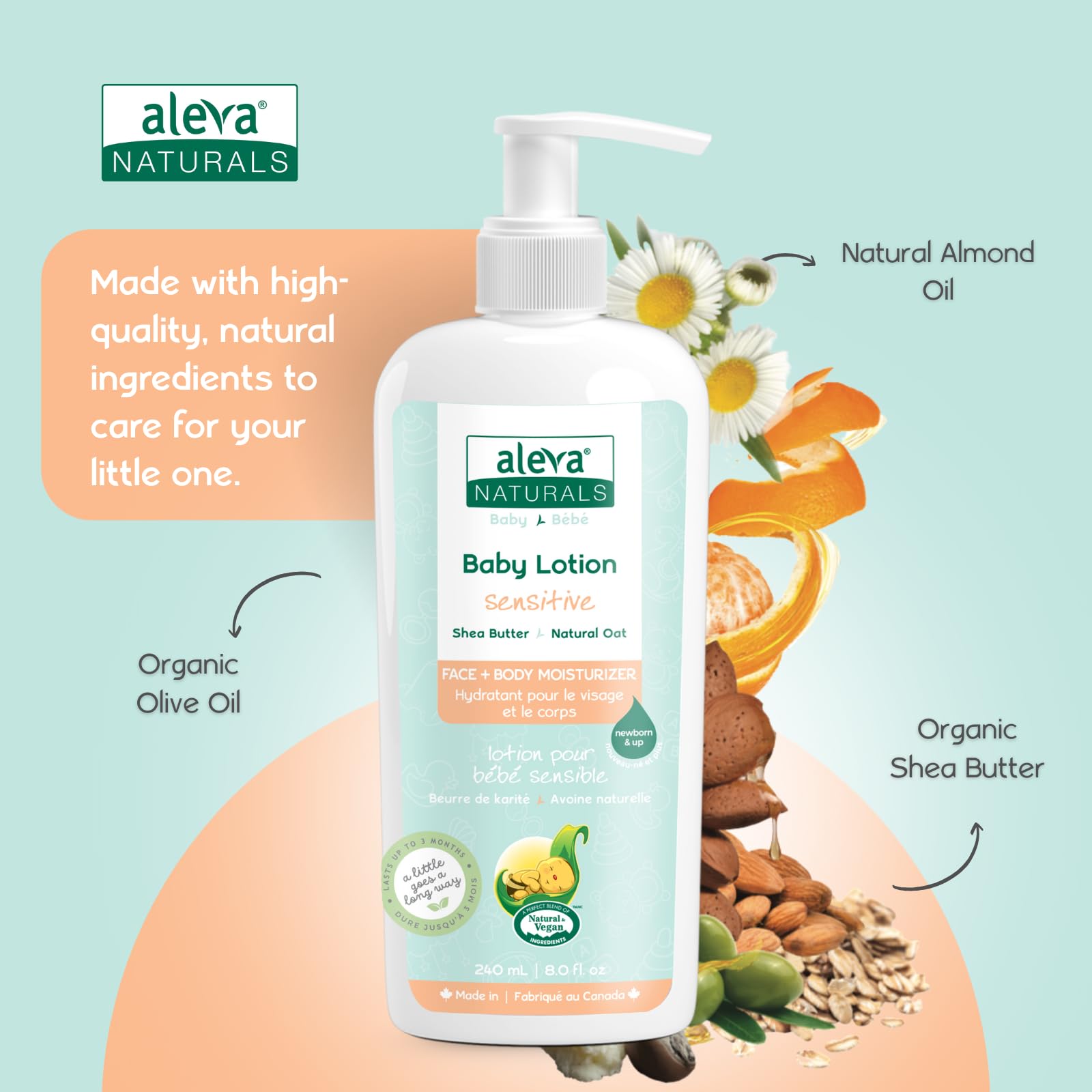 Aleva Naturals Daily Soothing Moisturizer body application for babies and toddlers provides lasting hydration.