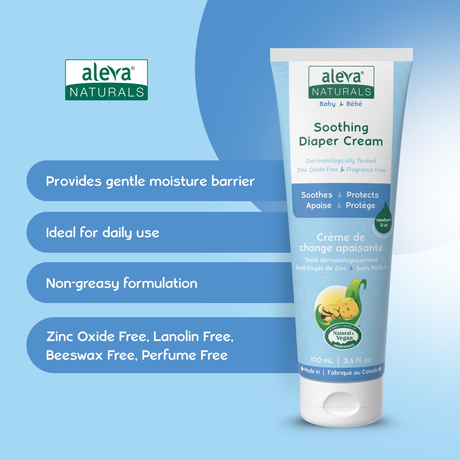 Texture of Aleva Naturals diaper cream shown as smooth and creamy on skin