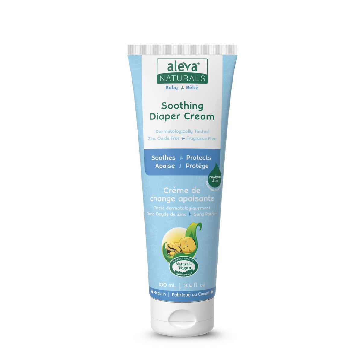 Aleva Naturals diaper cream bottle being poured for a smooth, non-greasy diaper change