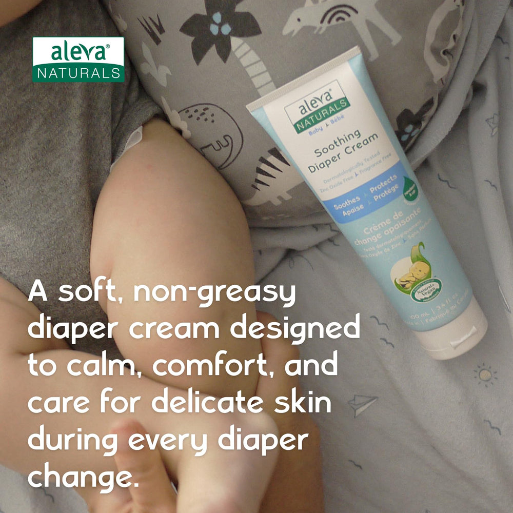 Close-up of Aleva Naturals diaper cream label showing fragrance-free and zinc-free formula