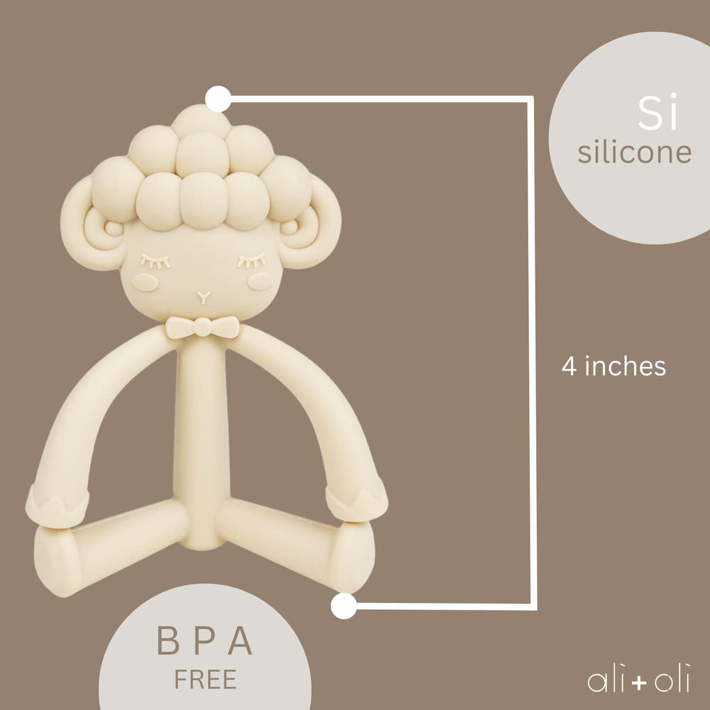 Ali+Oli sheep teether features easy-grip design for little hands.