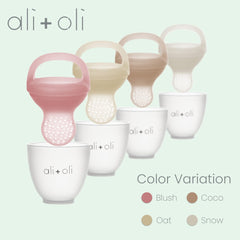 Ali+Oli BPA-free silicone feeder highlighting gentle texture for teething.