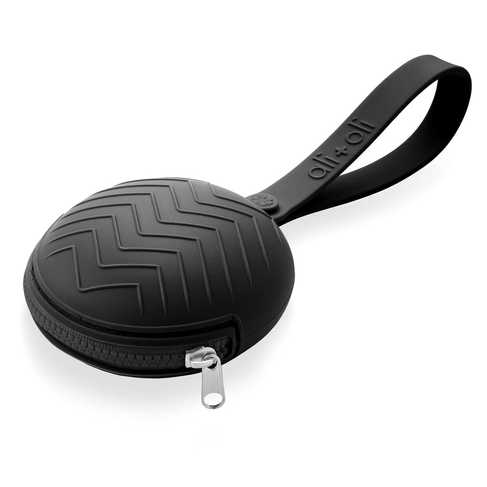Ali+Oli BPA-free silicone pacifier holder case with black finish for travel convenience