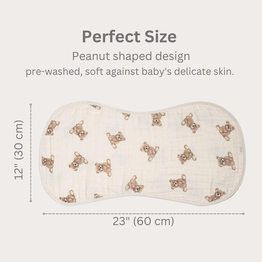 Ali+Oli burp cloths with pea-shape design offer broad shoulder coverage.