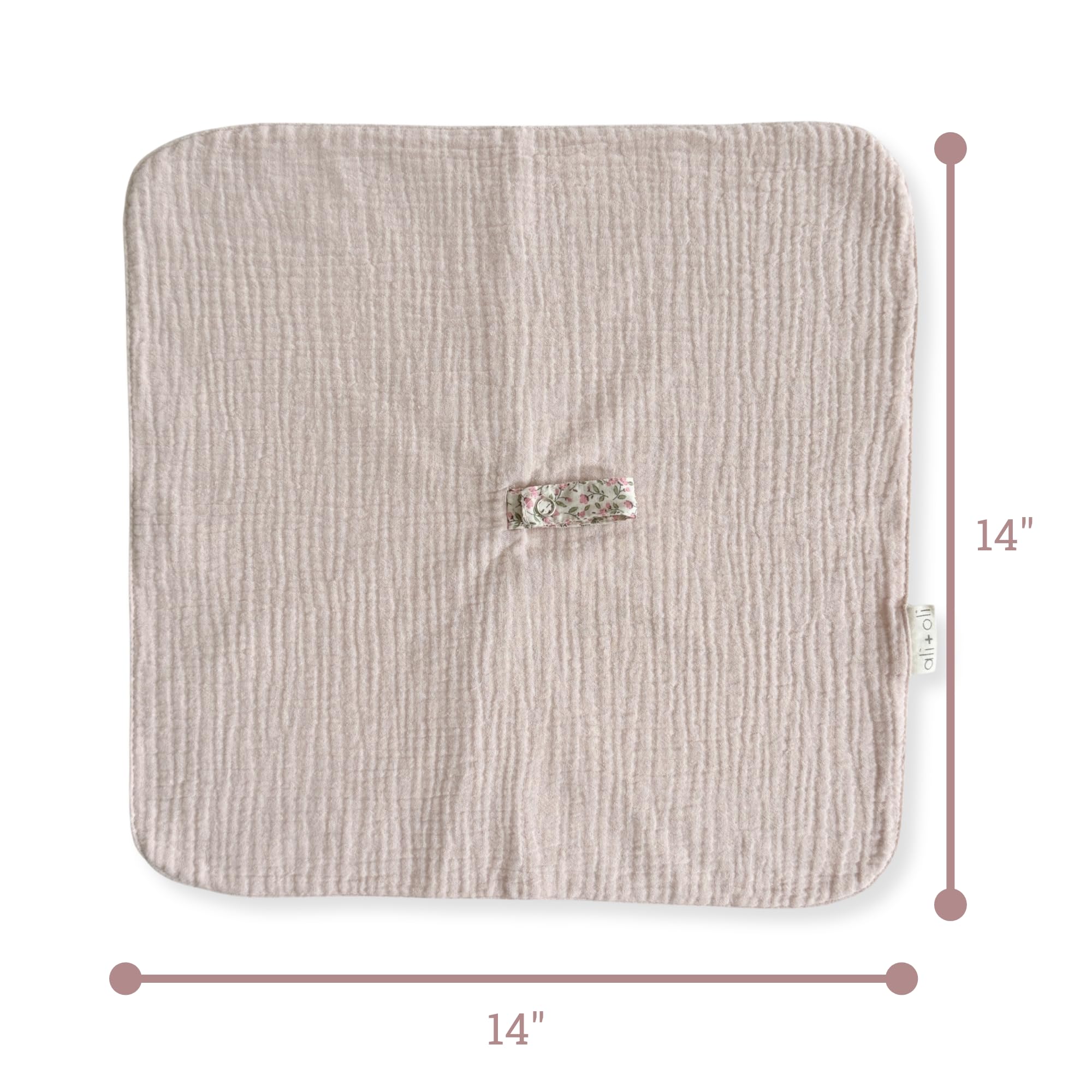 Ali+Oli center fabric loop supports quick pacifier attachment for busy mornings.