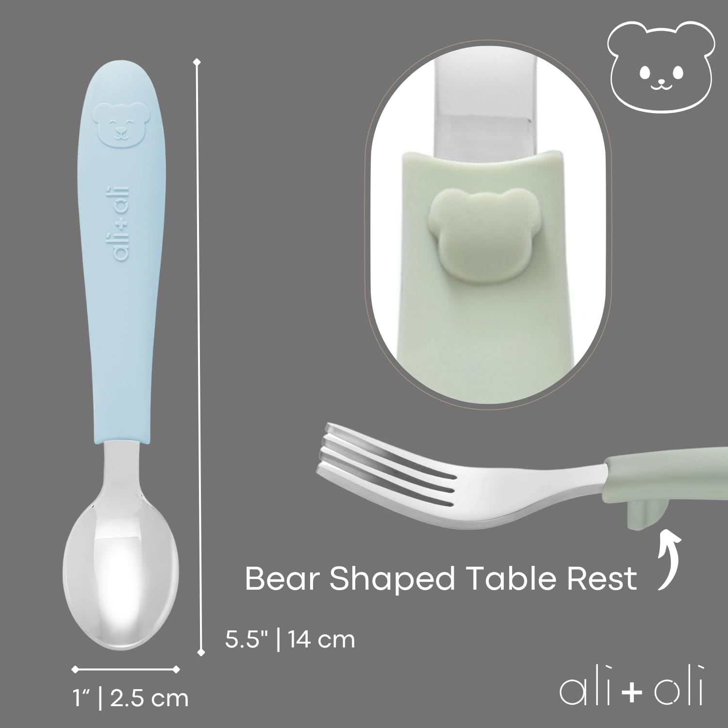Ali+Oli utensils are dishwasher safe for easy cleanup after busy mealtimes