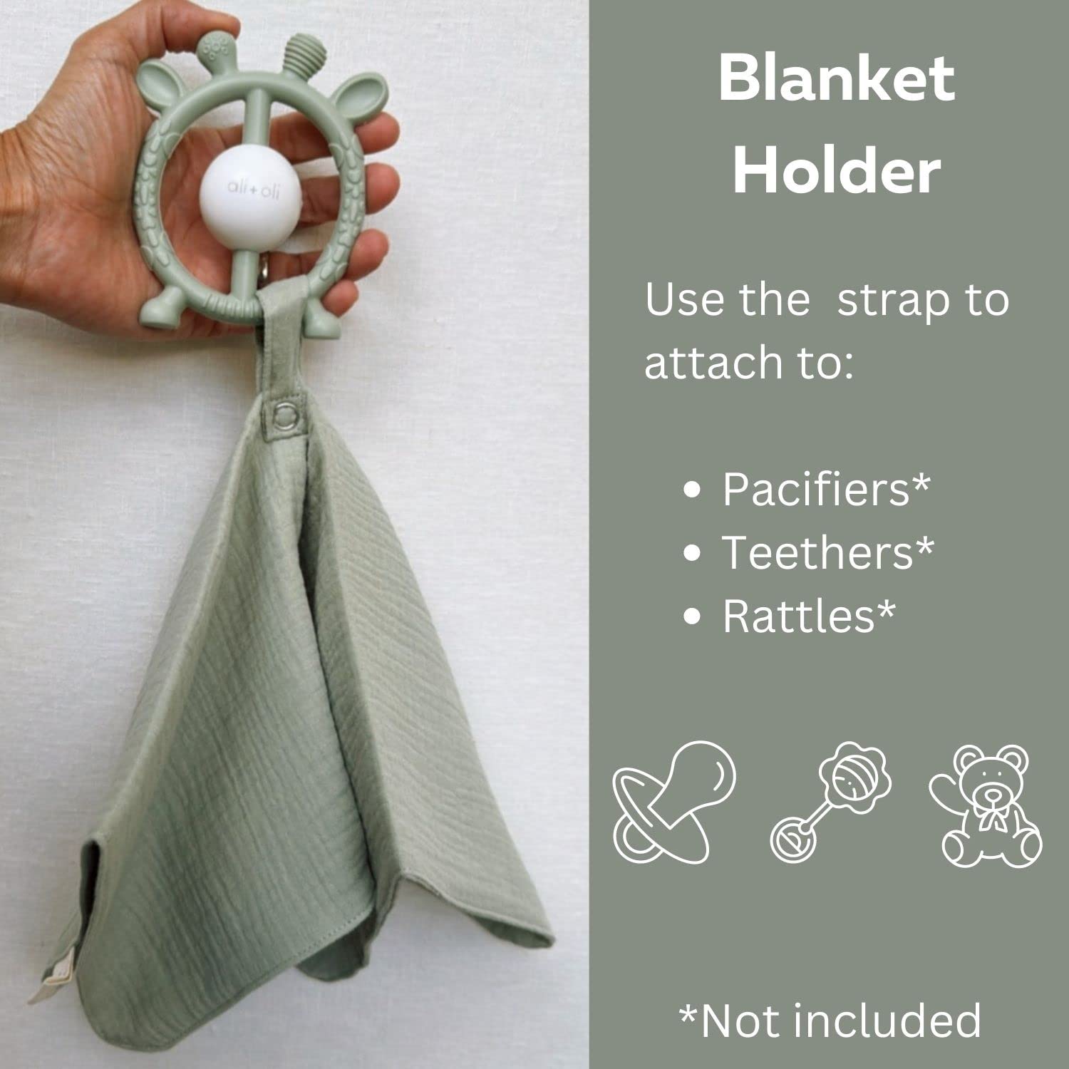 Ali+Oli infant cuddle blanket 15x15 inches in sage color.