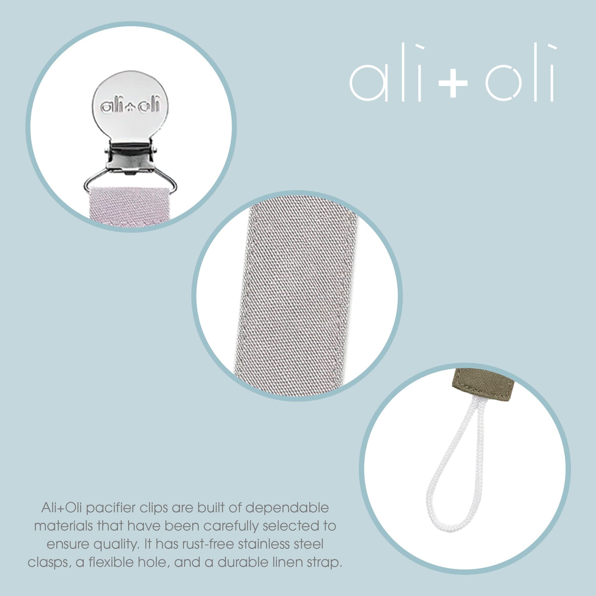 Ali+Oli linen strap detail, soft touch fabric for baby comfort
