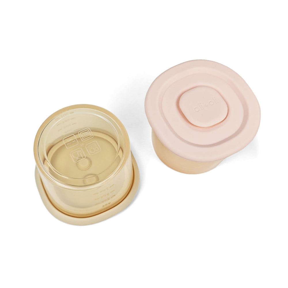 Ali+Oli 4 oz portions with clear measurements for breast milk and puree portions