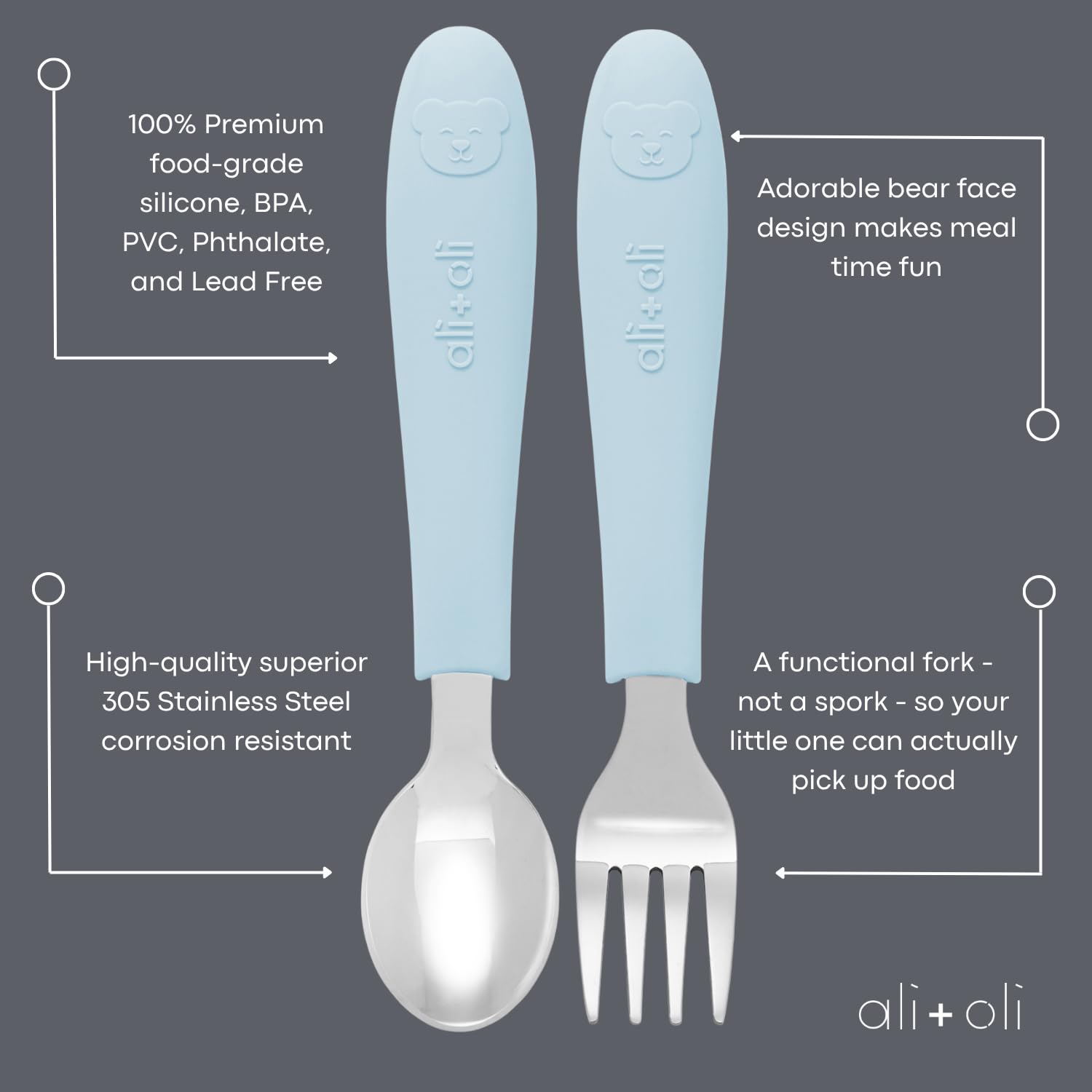 Ali+Oli modern neutral design complements any feeding set or tableware