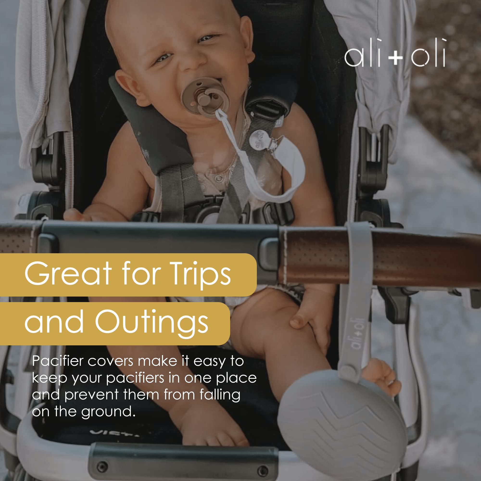 Ali+Oli silicone pacifier case teether slot keeps a teether organized with pacifiers.