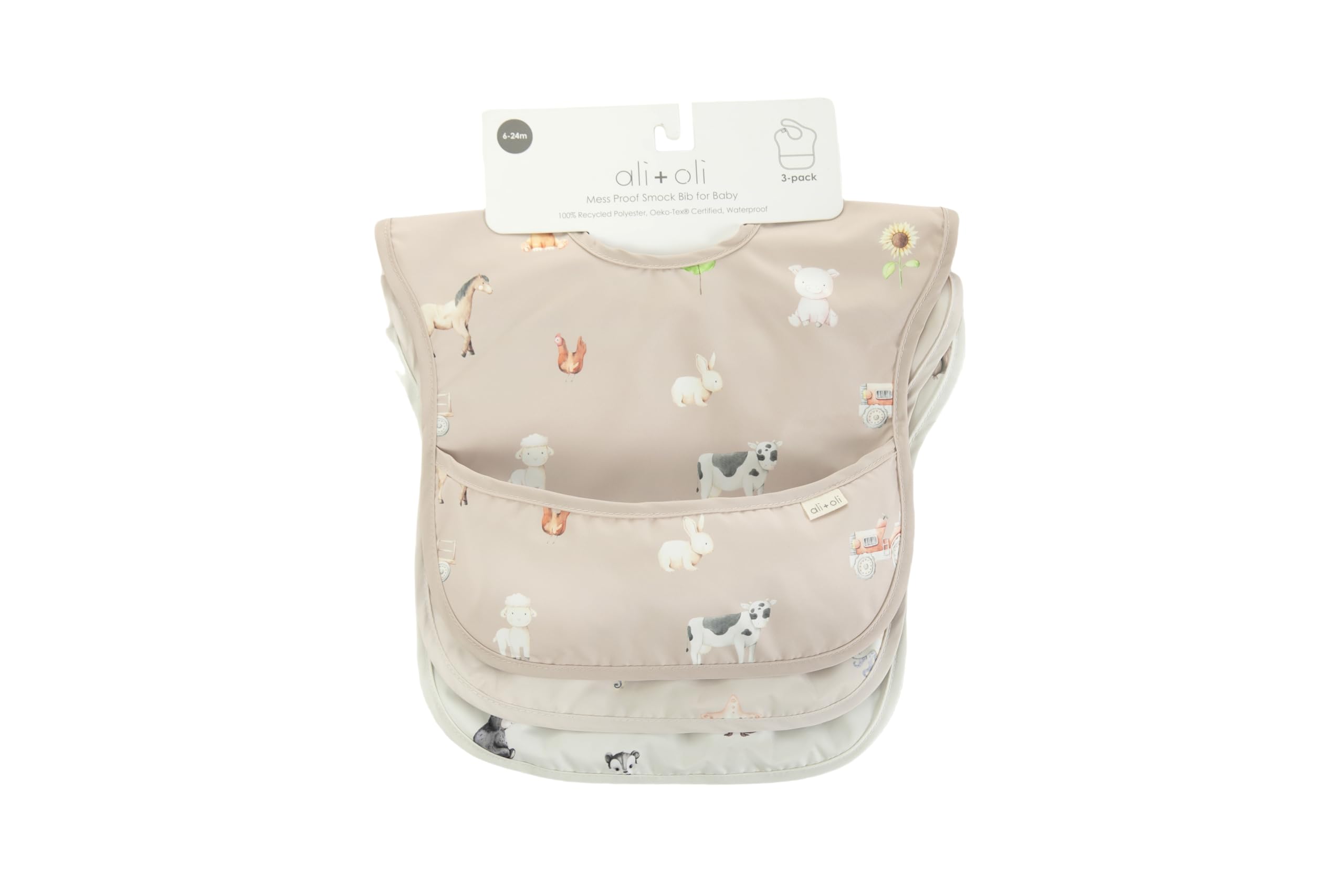 Ali+Oli Smock Bib, travel-ready and foldable for on-the-go meals.