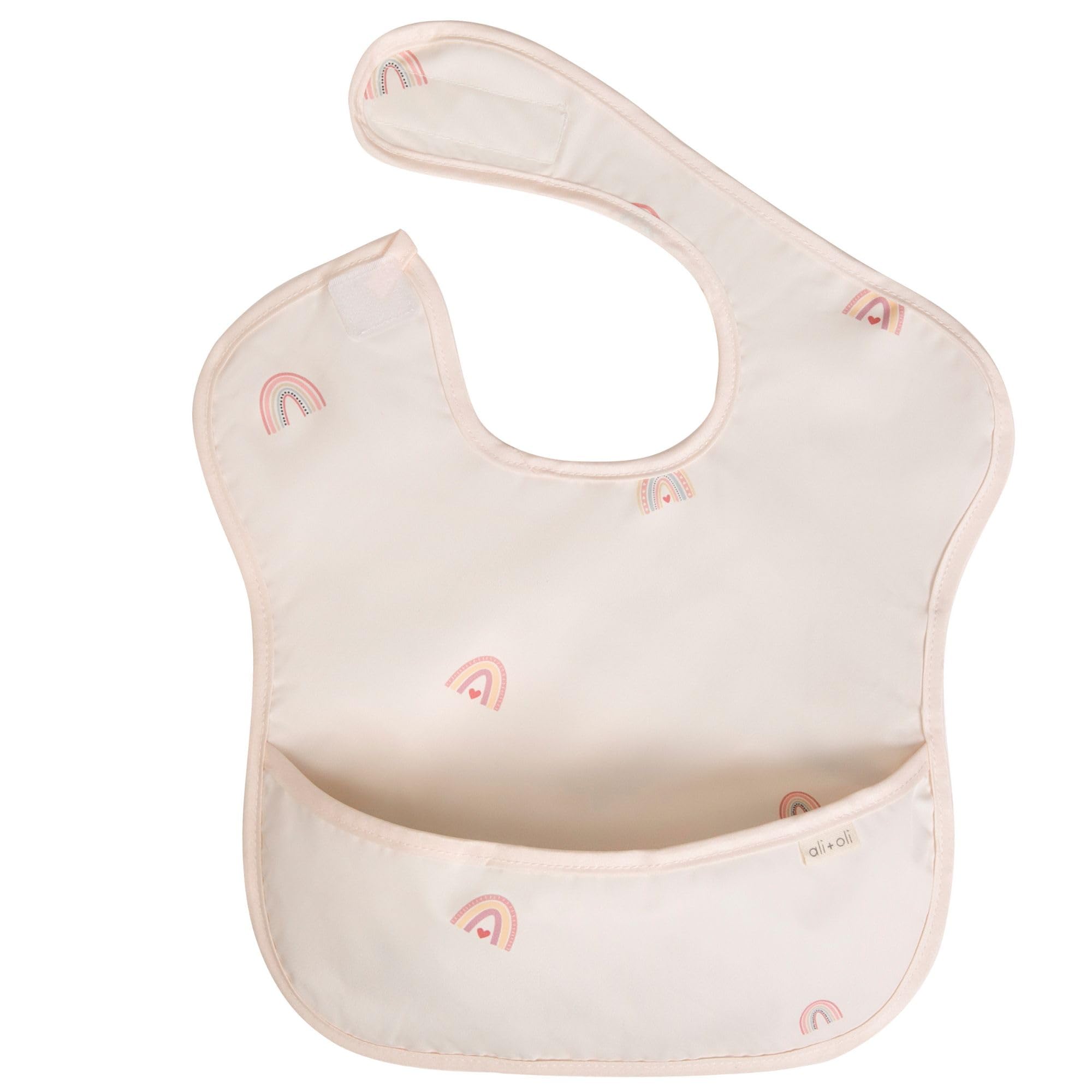 Ali+Oli Smock Bib side view highlights adjustable fit for growth.