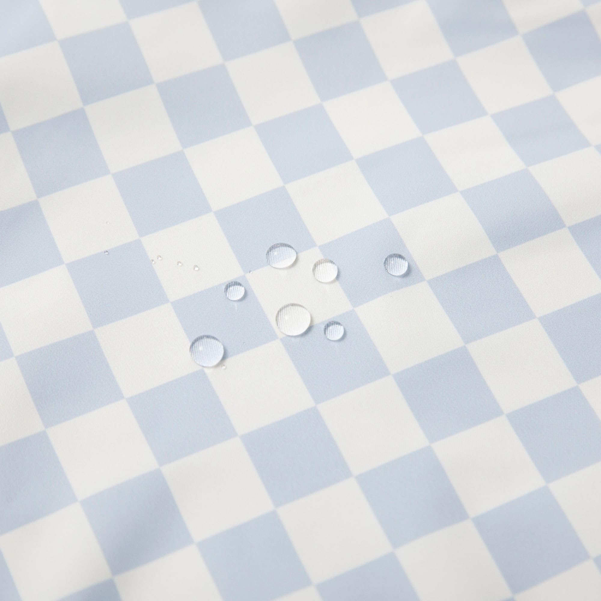 Ali+Oli blue checkers smock bib easy-clean after spills.