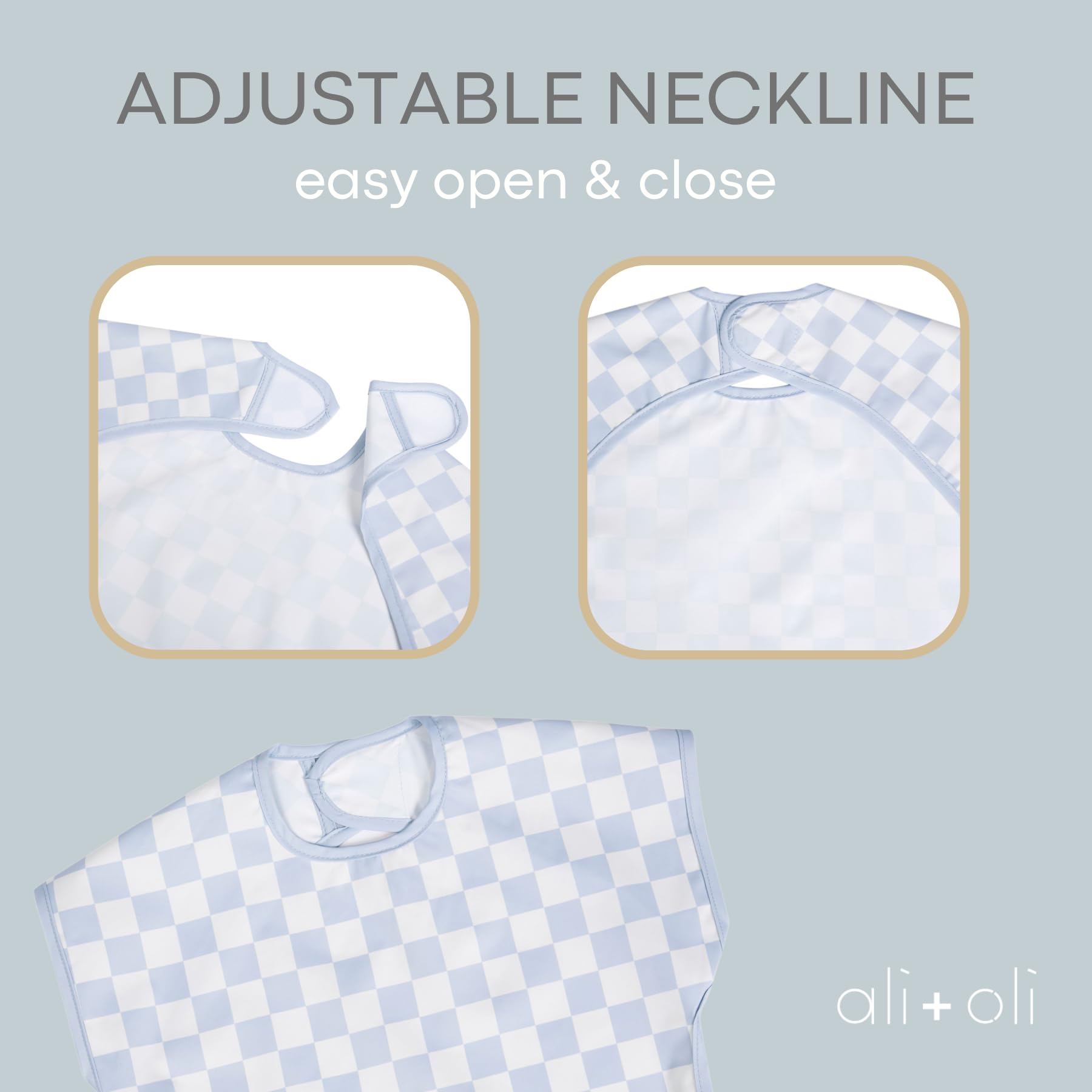 Ali+Oli Smock Bib machine washable after feeding mess