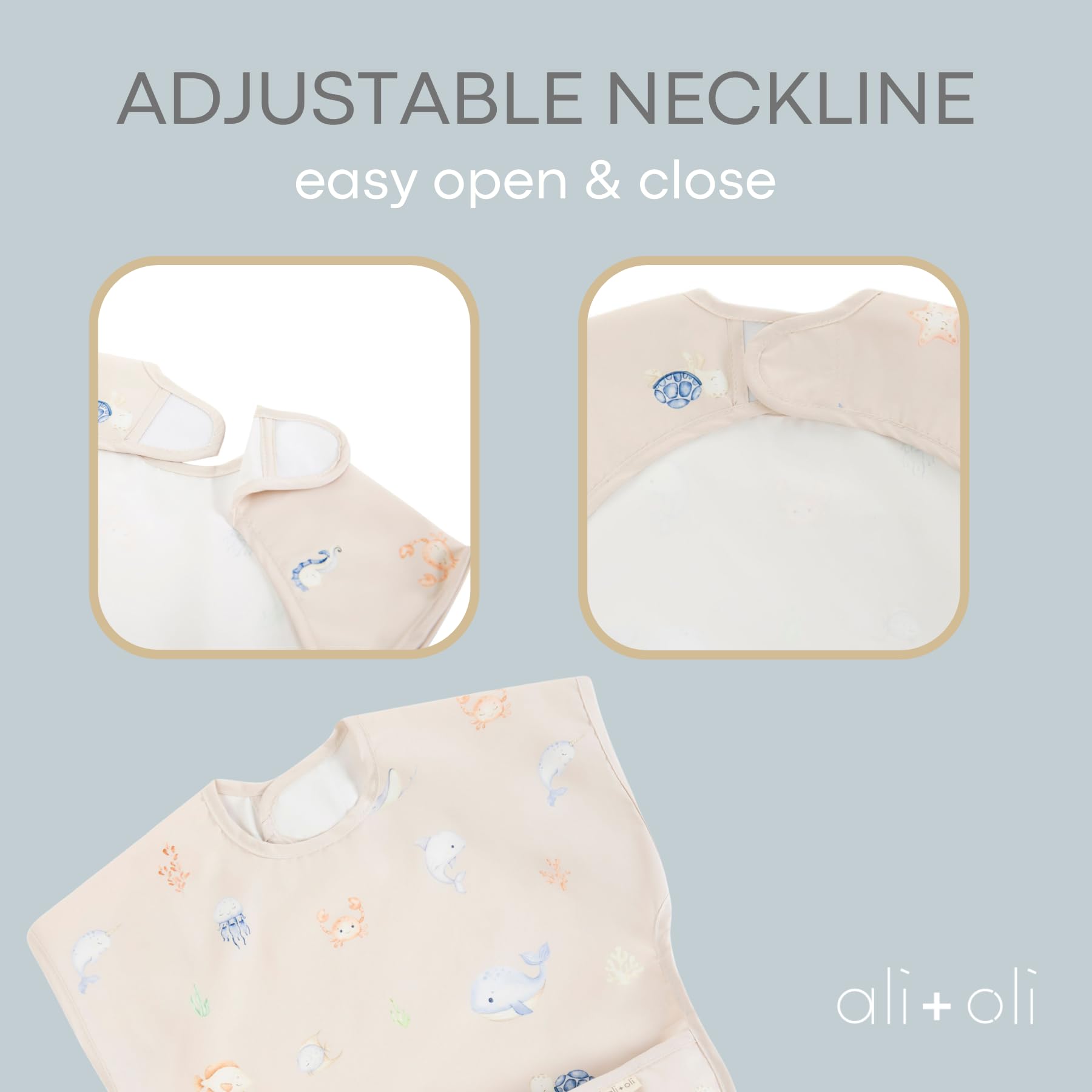 Ali+Oli baby bib Undersea set, lightweight and easy to wipe clean during meals.