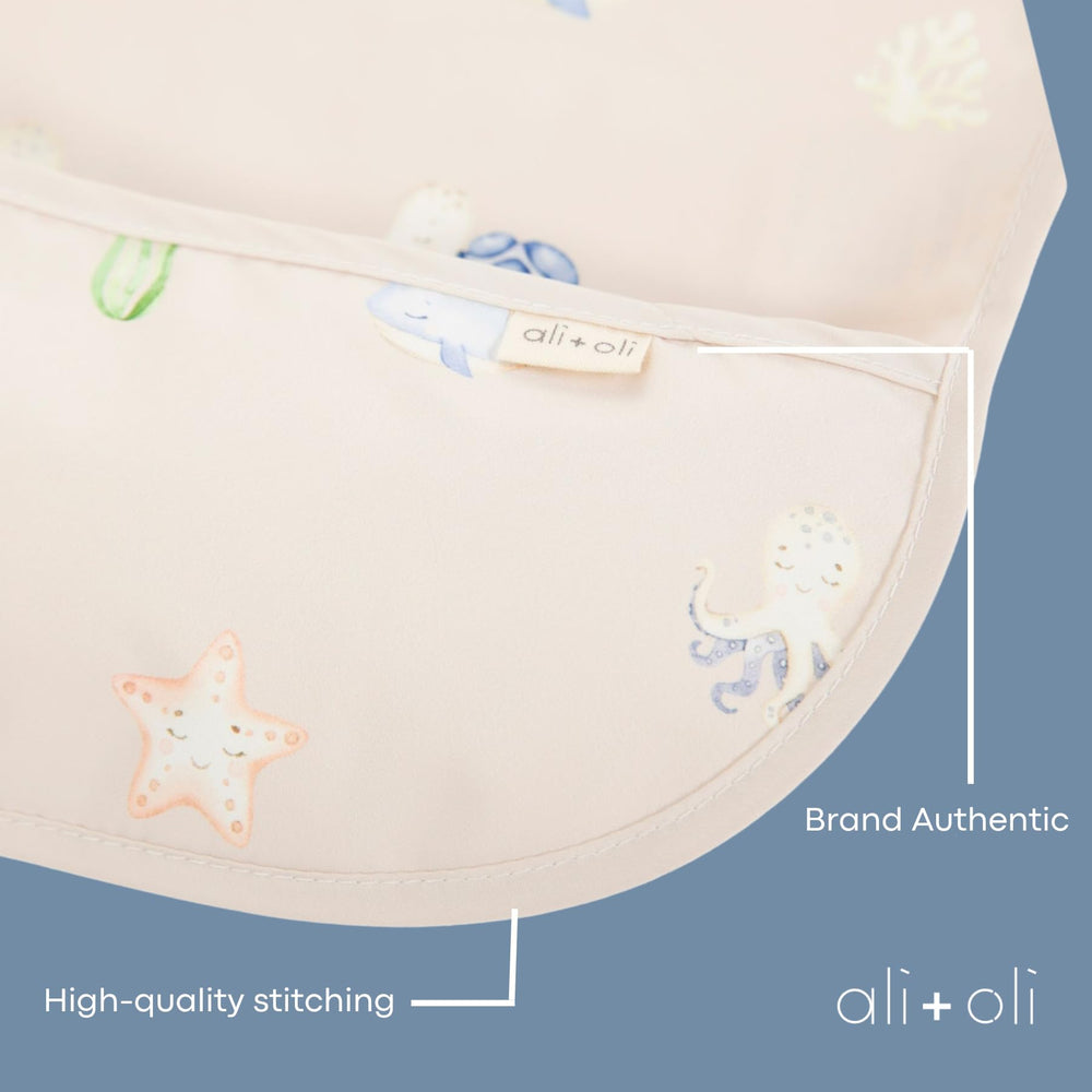 Waterproof coating keeps clothes dry through messy meals.