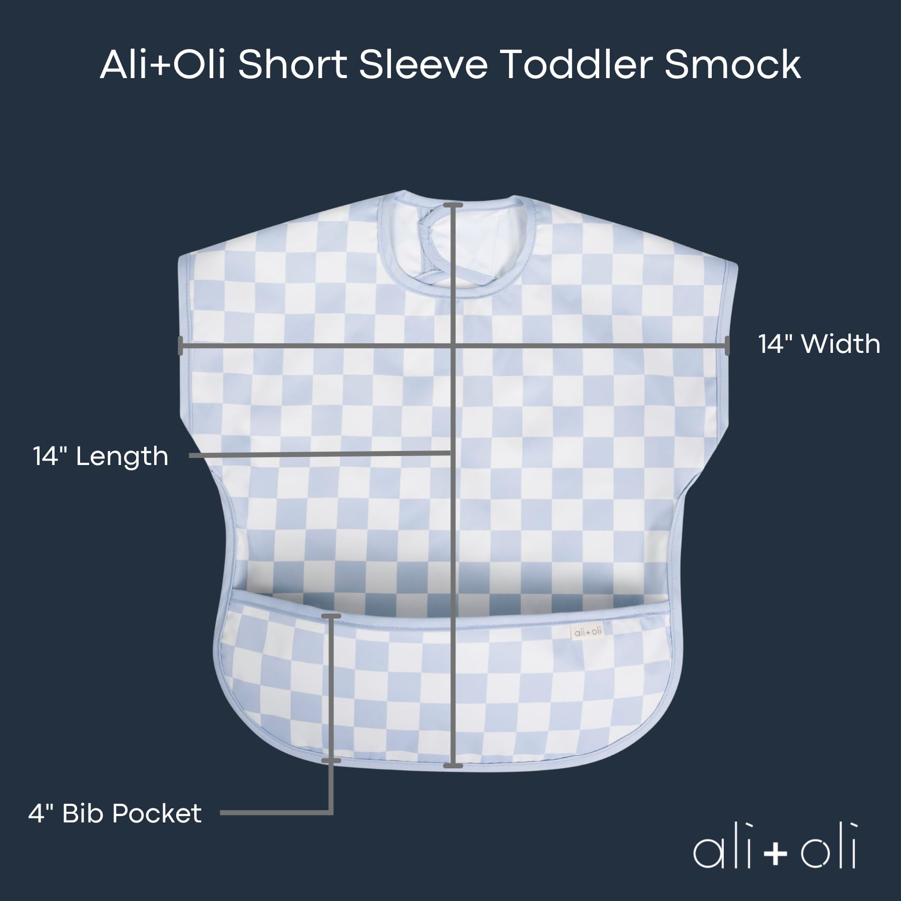 Ali+Oli Smock Bib waterproof fabric is easy to wipe clean