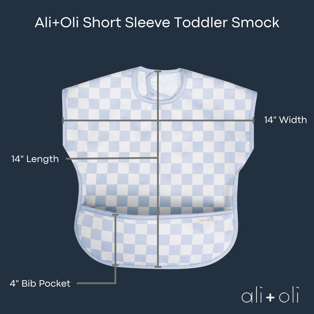 Ali+Oli Smock Bib waterproof fabric is easy to wipe clean