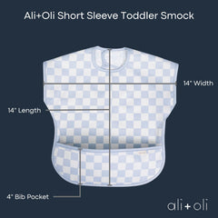 Ali+Oli Smock Bib waterproof fabric is easy to wipe clean