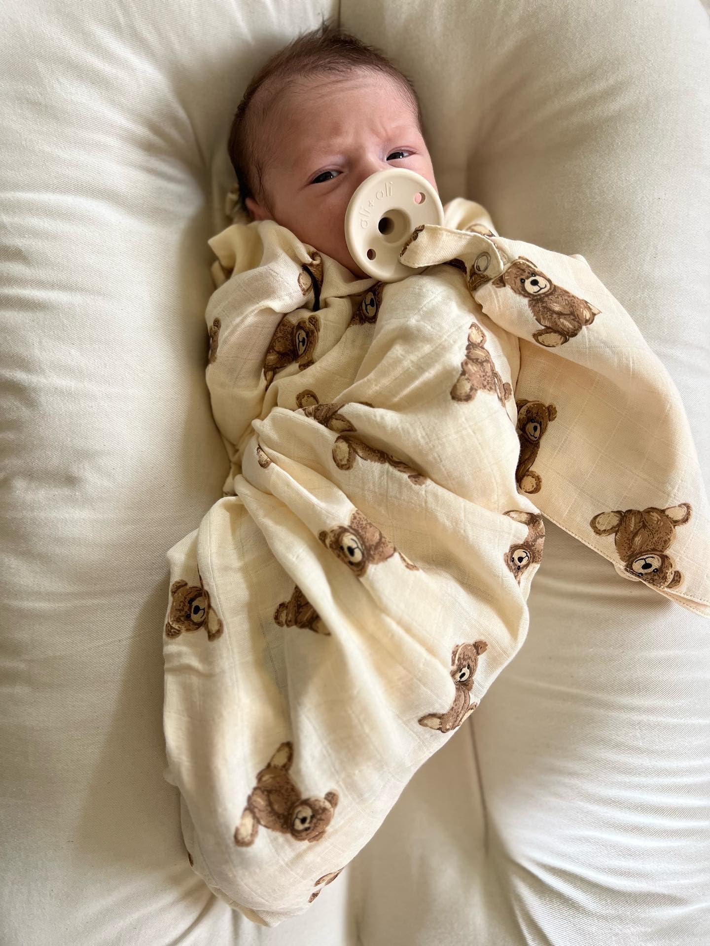 Ali+Oli large 47x47 inch swaddle for newborn to toddler use.