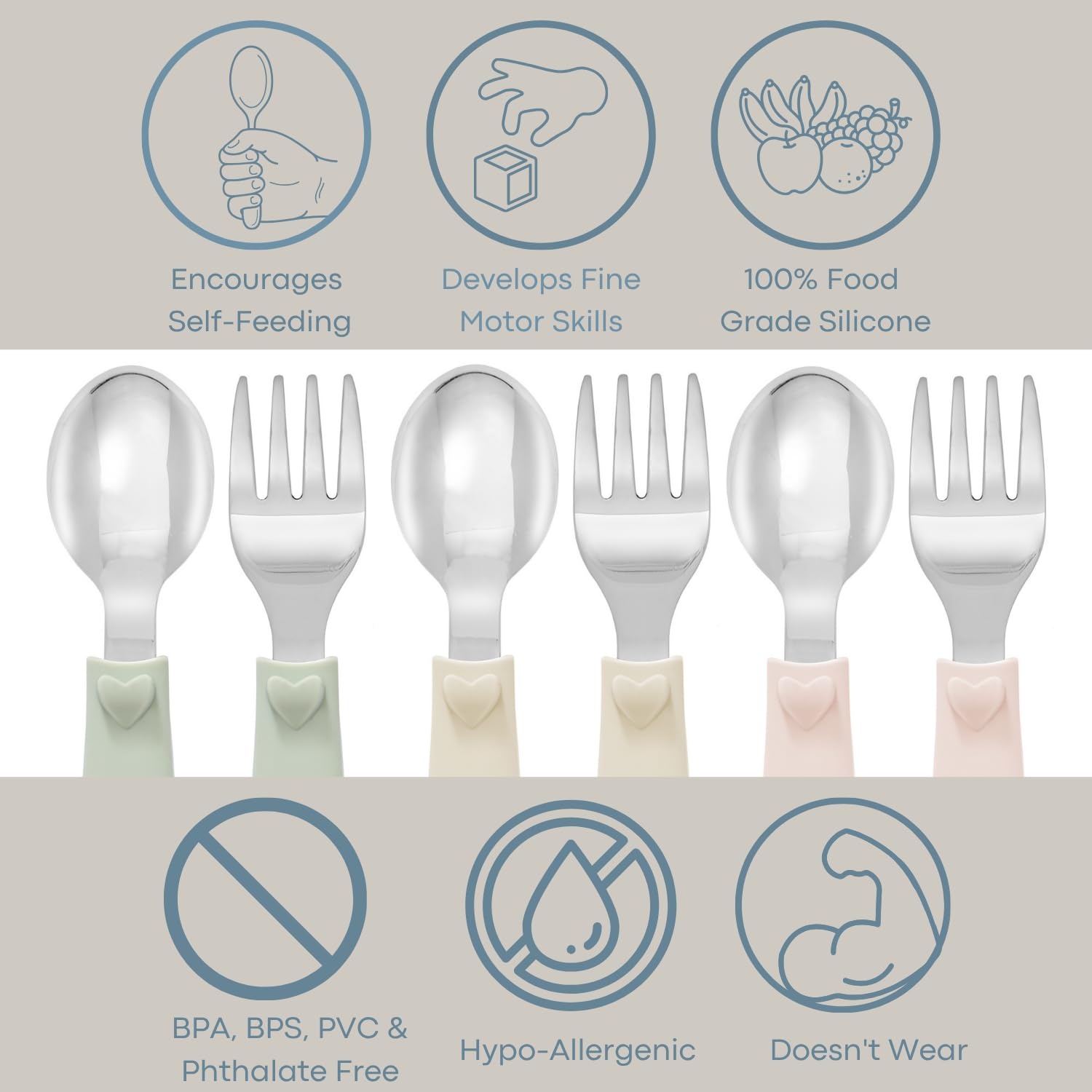 Ali+Oli toddler utensils modern neutral color fits any tableware