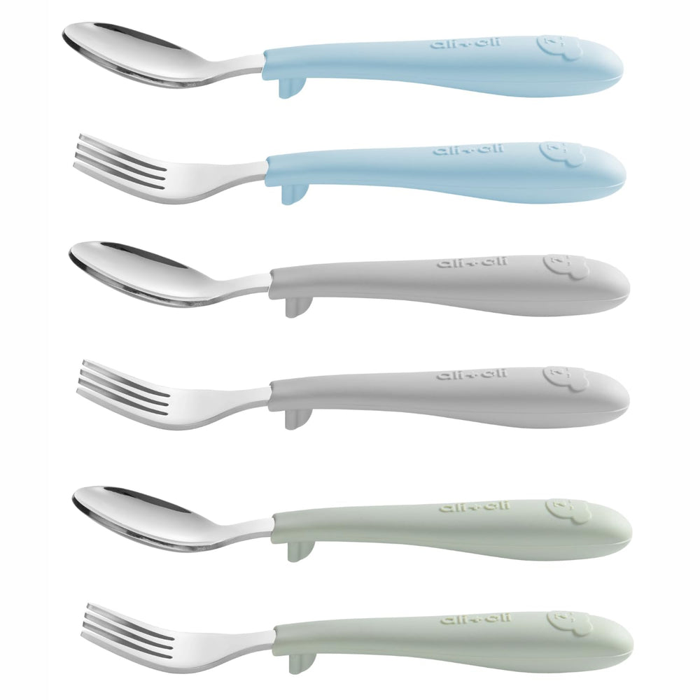 Ali+Oli toddler utensils set with stainless steel heads designed for durable self-feeding