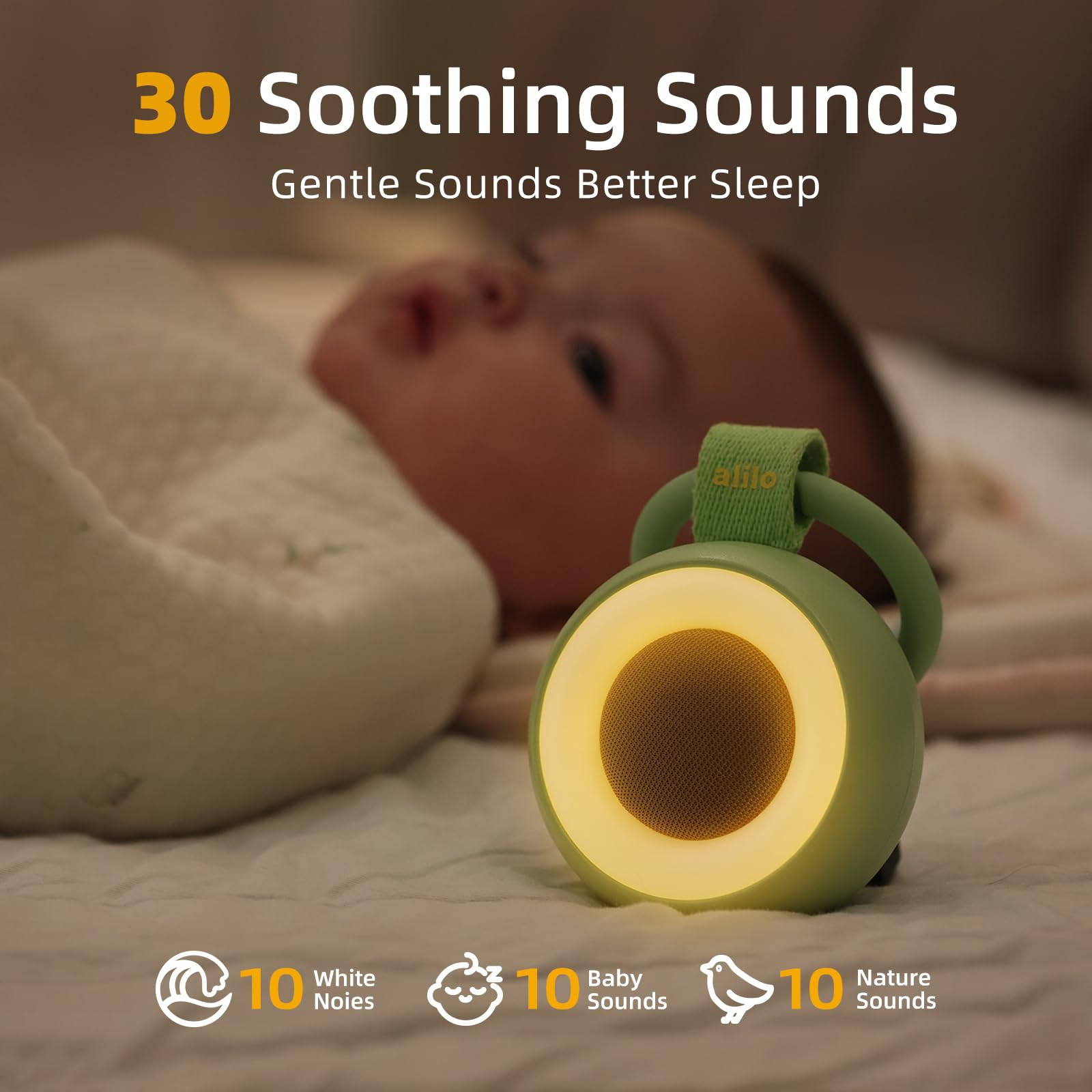 alilo Pocket Soother night light mode provides gentle illumination for night feeds