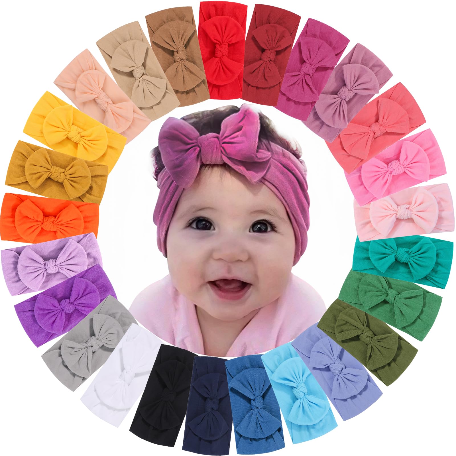 ALinmo 25-piece baby nylon headbands pack with gentle stretch for newborns and toddlers