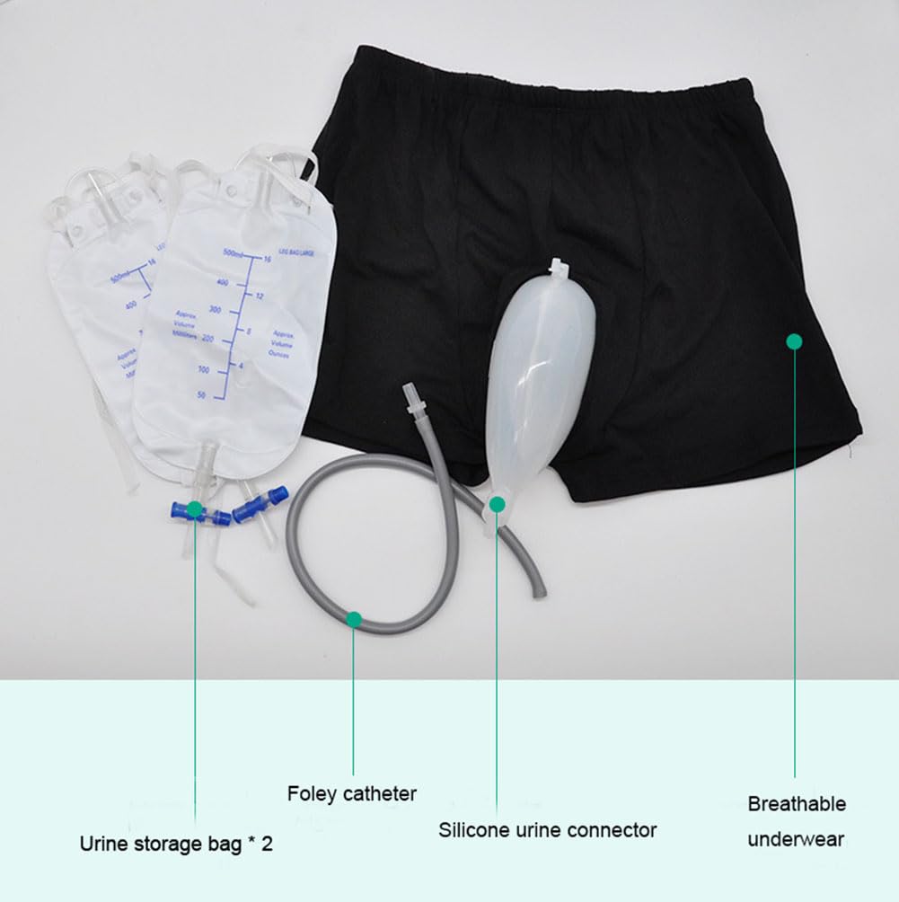 ALisasin portable urinal worn under clothing for travel use.