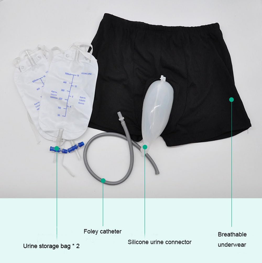 ALisasin portable urinal worn under clothing for travel use.
