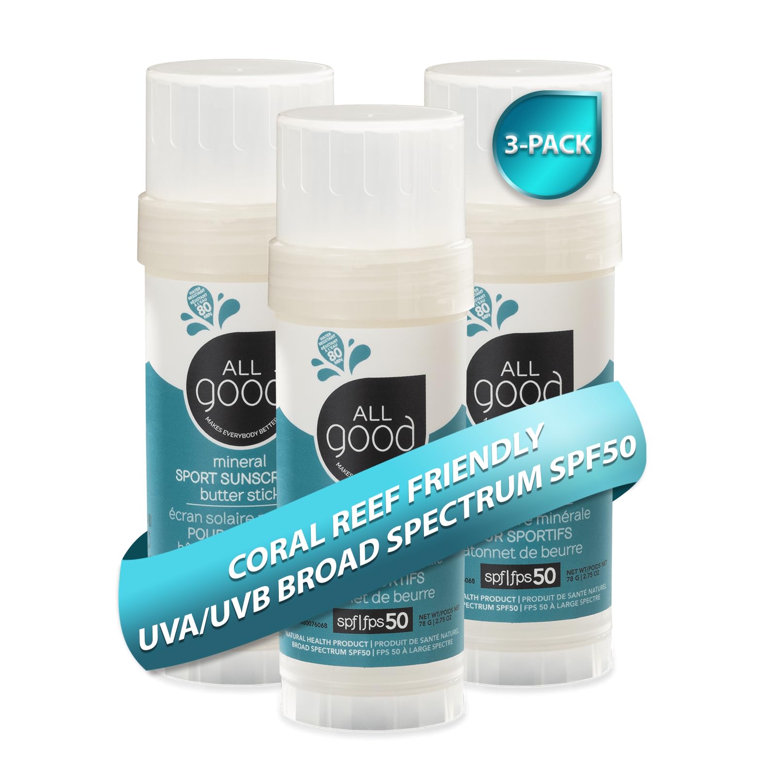 All Good Sports sunscreen butter stick on face, nose, ears for portable sun protection.