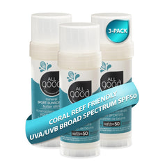 All Good Sports sunscreen butter stick on face, nose, ears for portable sun protection.