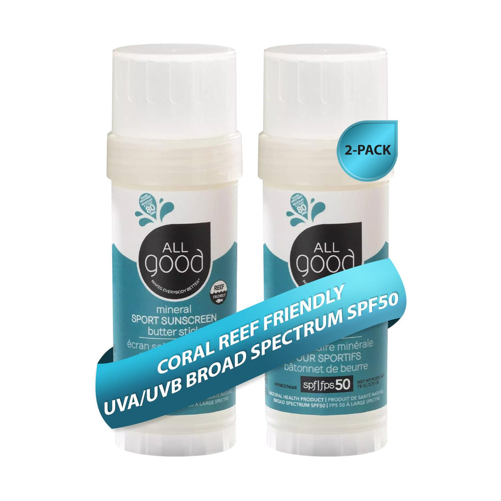 All Good Sports sunscreen butter stick on the face provides easy, non-greasy protection.