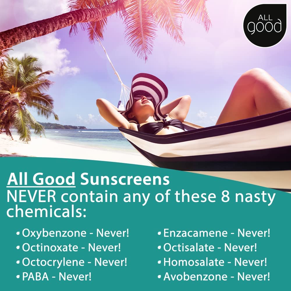 All Good Sports sunscreen butter stick during swimming with 80-minute water resistance.