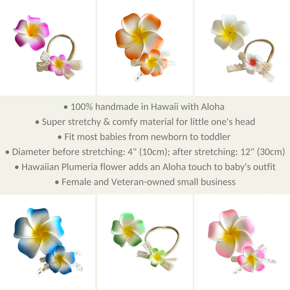 Baby wearing All Things Lani plumeria clip in Grass