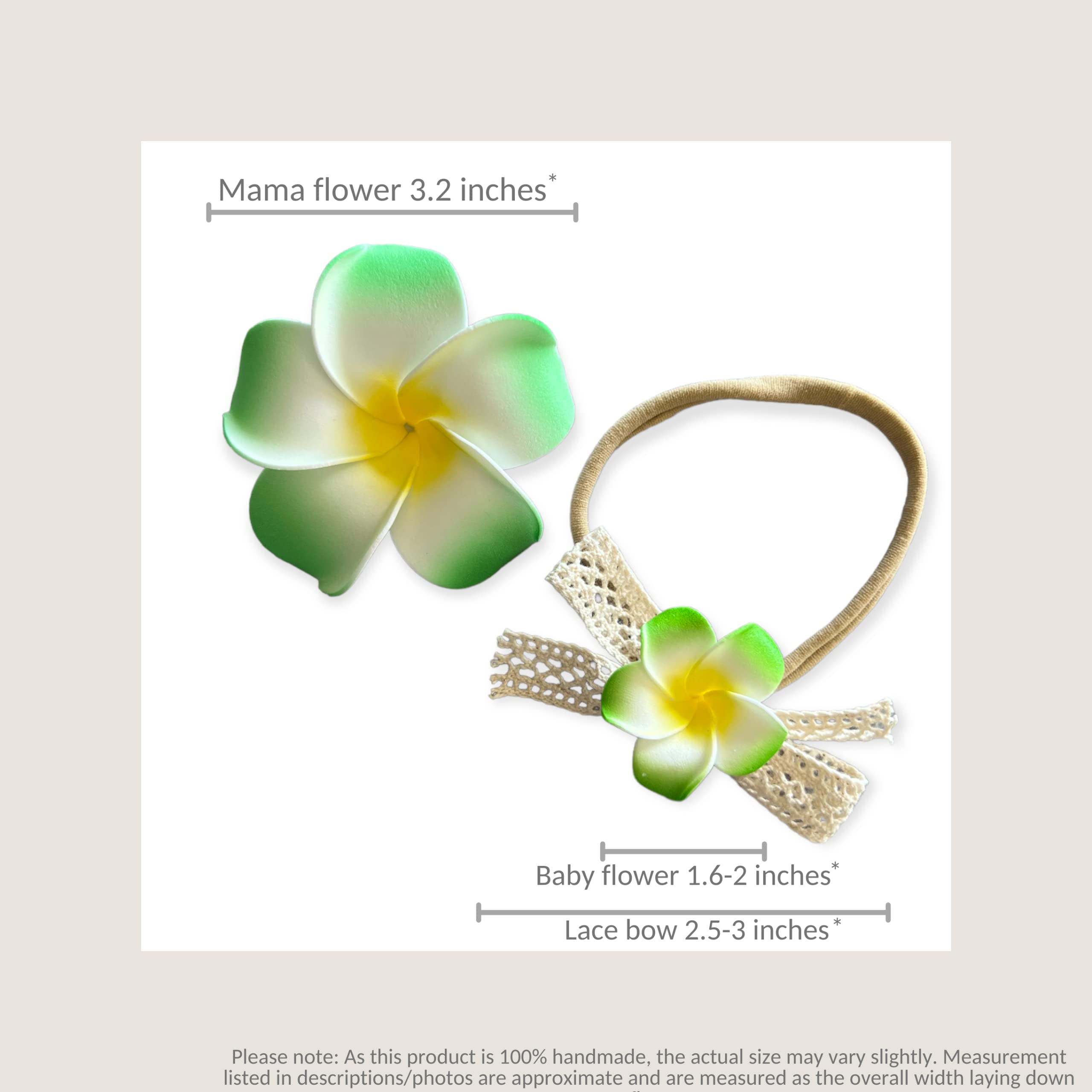 Mom wearing All Things Lani headband with plumeria in Grass