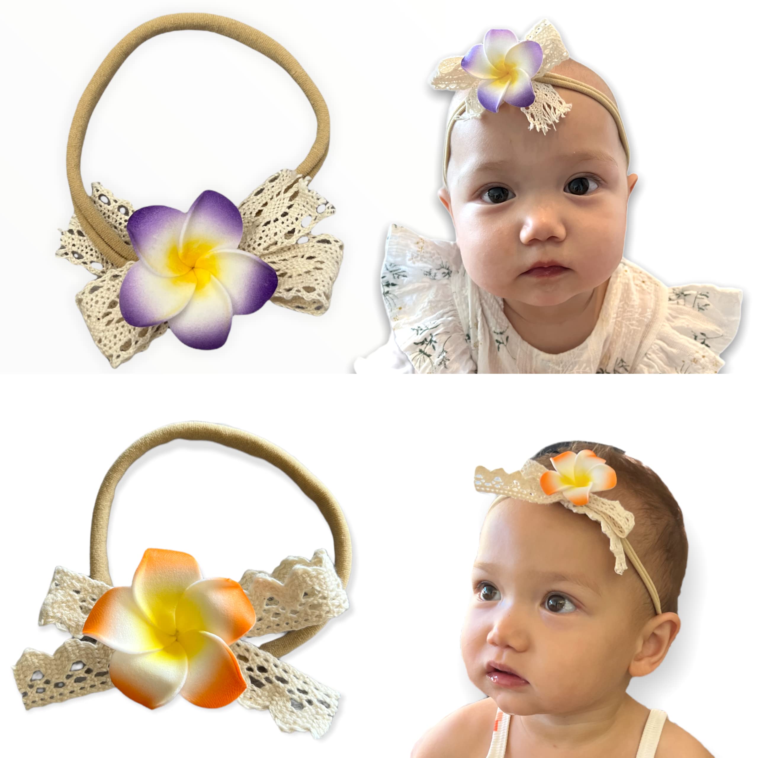 All Things Lani plumeria headband in lilac for babies, ideal for cute everyday wear.